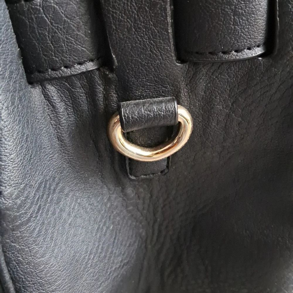 Black Quilted Handbag with Gold Accents